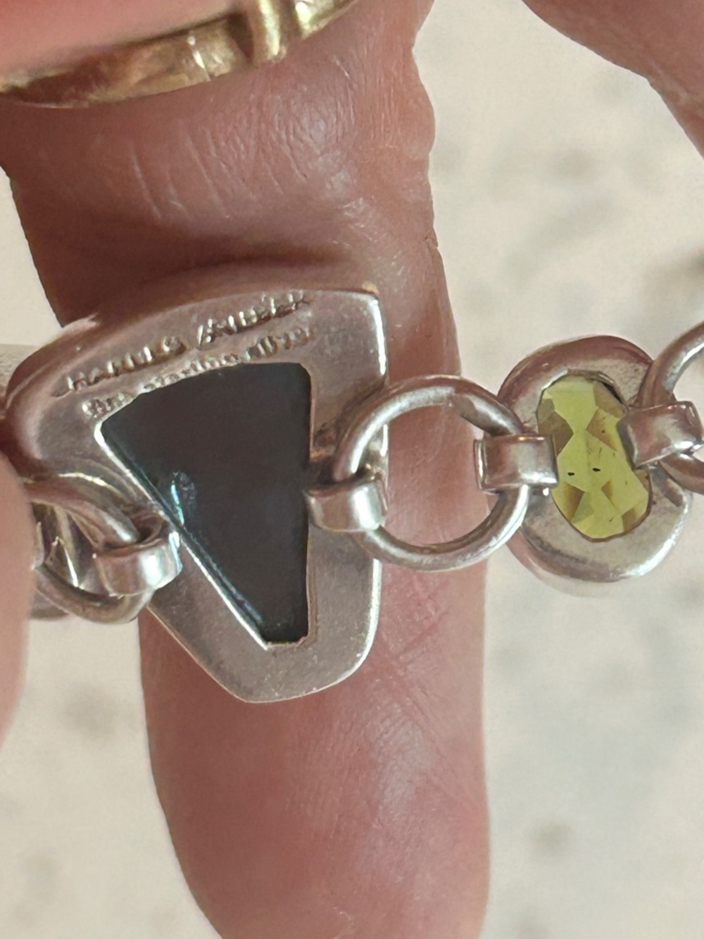 Sterling Silver Semi Precious Stone Bracelet Blue Topaz, Peridot,Citrine & Druzy - Picture 6 of 7
